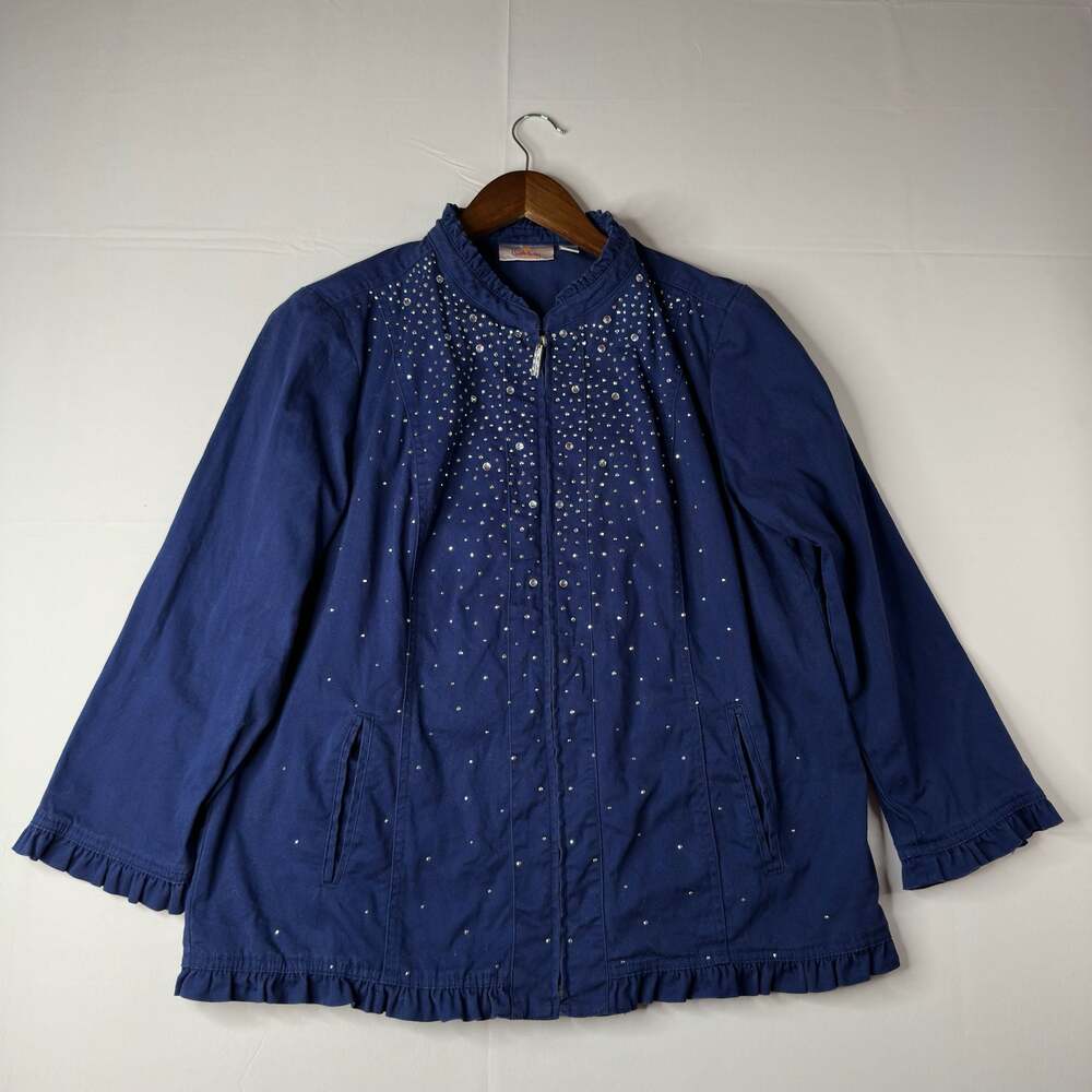 Quacker Factory Women's Rhinestone Embellished Zip-Up Jacket, Size Medium